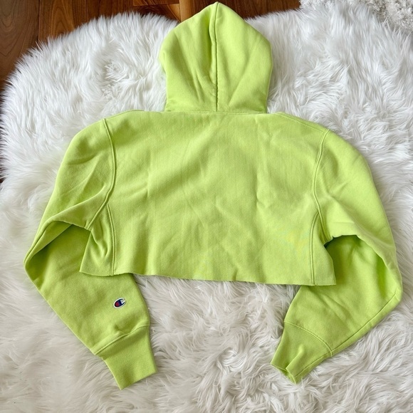 Champion Lime Neon Green Reverse Weave Cropped fleece Hoodie Heavyweight Small - Picture 15 of 16